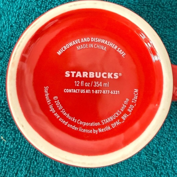 STARBUCKS Siren LOGO Solid Red w/ White Inside Ceramic Coffee Mug/Tea Cup 11oz - Picture 5 of 5